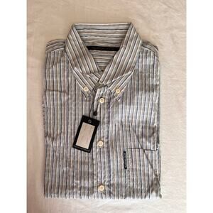 Vintage 80s New Valentino Jeans Shirt Stripe Seersucker Button Down Size XL